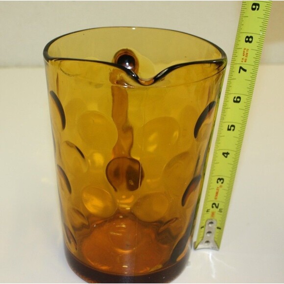 Vintage MOD MCM Amber Retro Solid Glass Water Tea Polka Dot Pitcher Rare - Picture 6 of 6